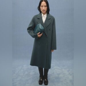 Mango wool coat oversized charcoal long handmade lapel vneck collar pockets
